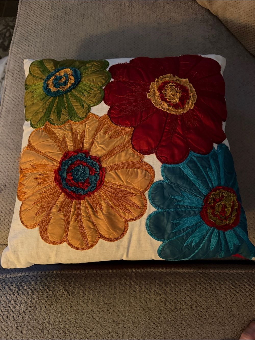 Decorative Floral Appliqué Throw Pillow - Multicolor